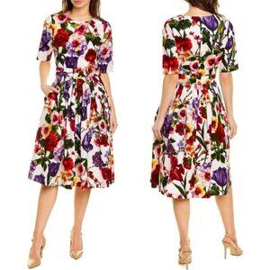 Samantha Sung Florance Boat Neck A-Line Midi Dress Floral Vintage 50s Style Sz 2